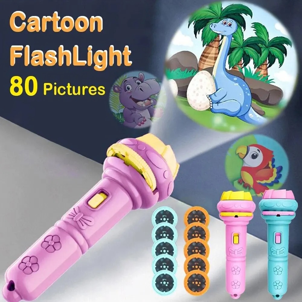 Drawing Projector Kids - キッズプロジェクター懐中電灯 10枚カード 80パターン ナイトライト 就寝時のおはなし 早期学習教育玩具