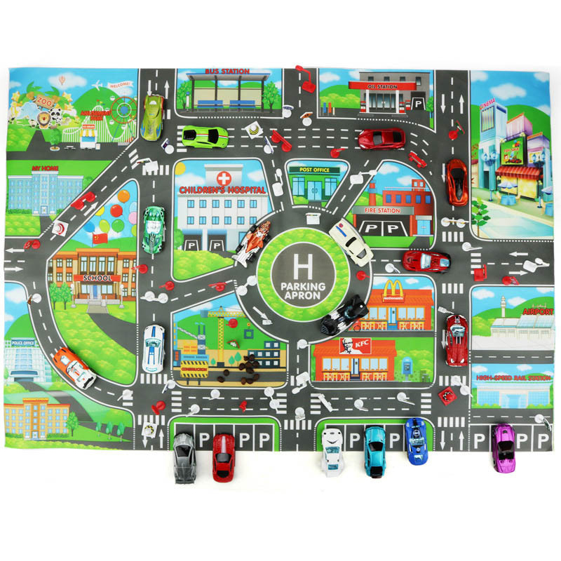 Kids Educational Mat - 知育玩具 130*100cm ロードマット Ffic カーマップ 83*58cm