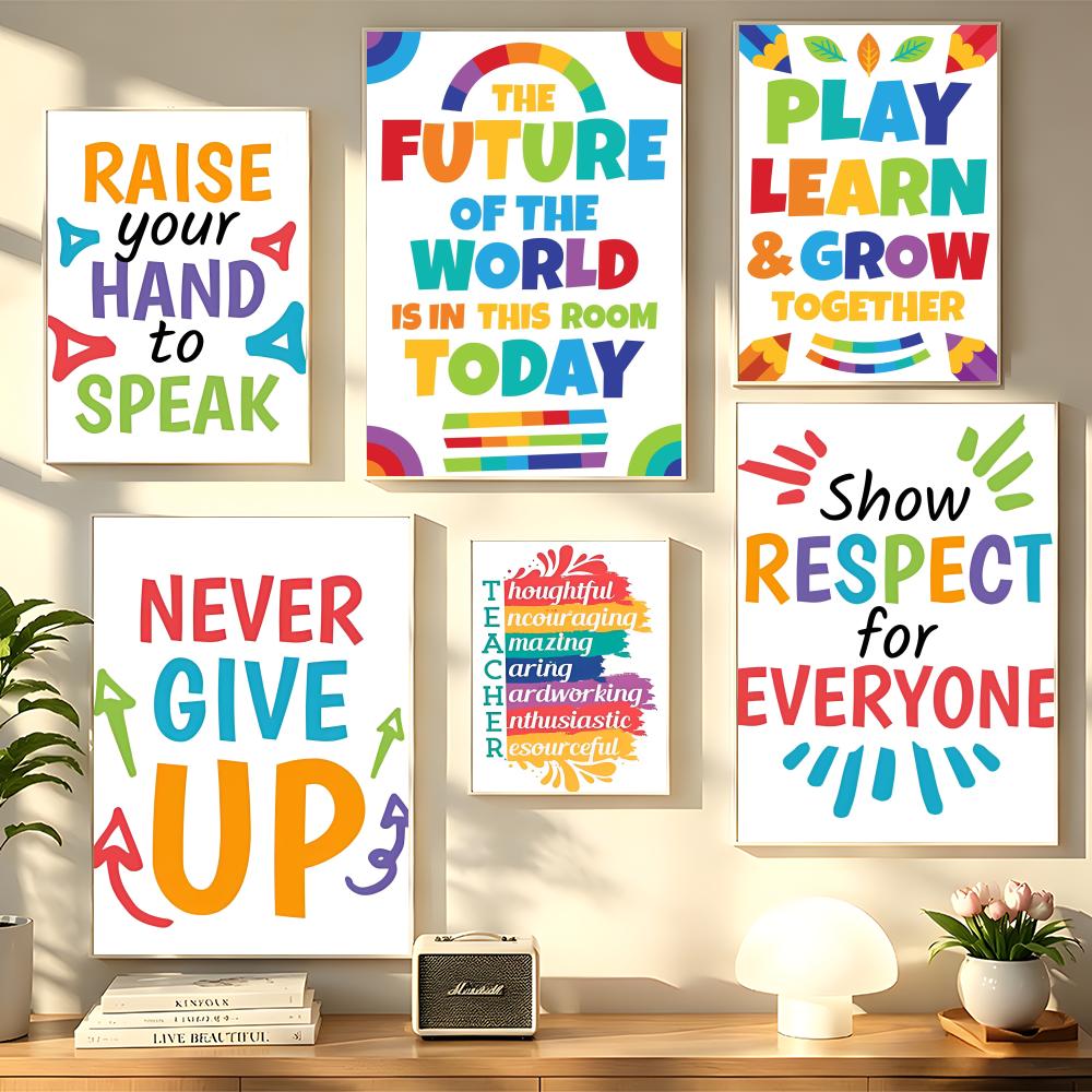 Kids Educational Poster - ポジティブキッド教室壁絵教育ポスターHDアート粘着壁防水ホームリビングルーム寝室バー装飾