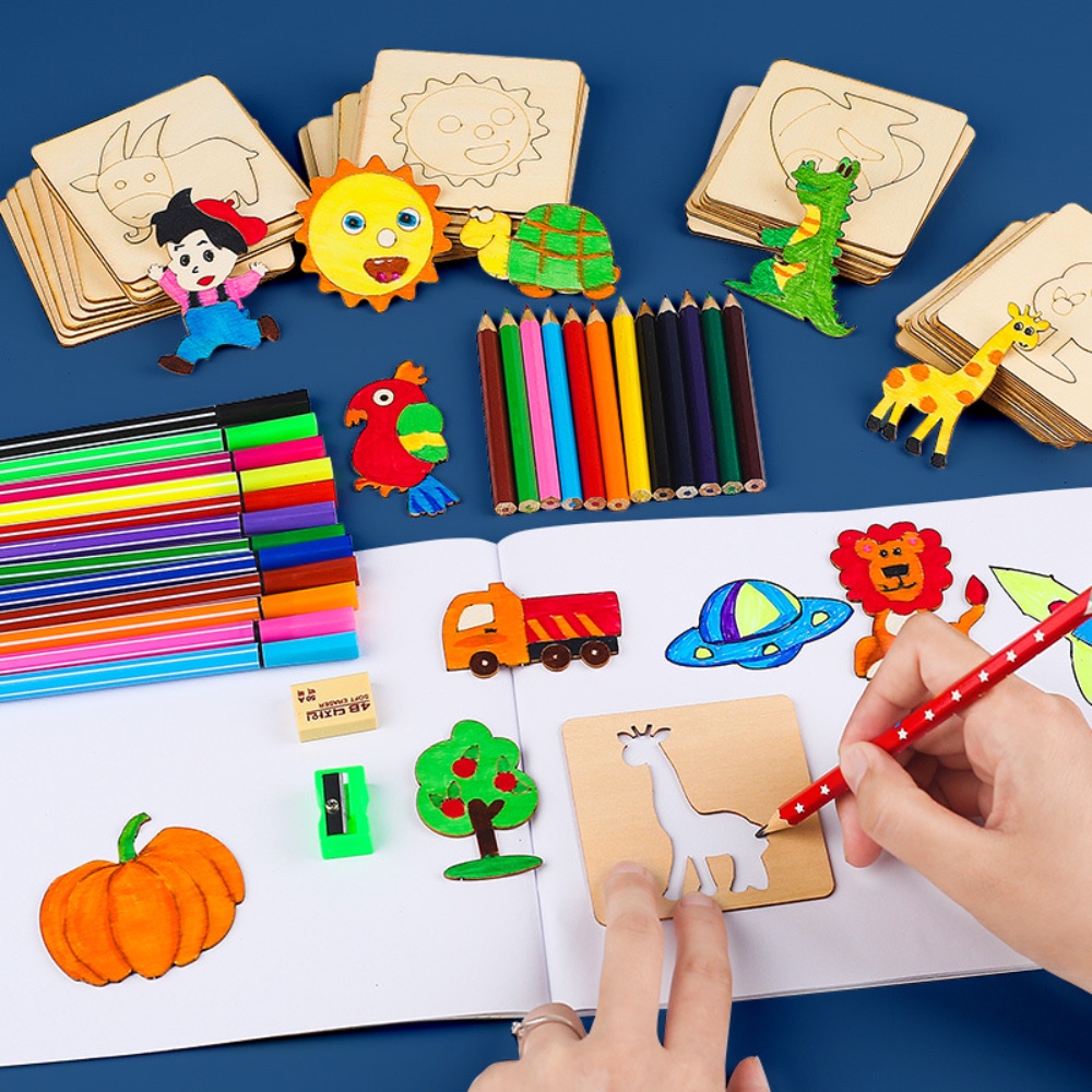 Kids Education Template - 20 個子供の描画おもちゃ木製 DIY 絵画テンプレートステンシル学習教育玩具子供のためのギフト