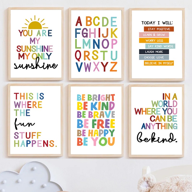 Kids Educational Poster - 英語教育ポスター アルファベット 数字 色 形状 ウォールアートプリント