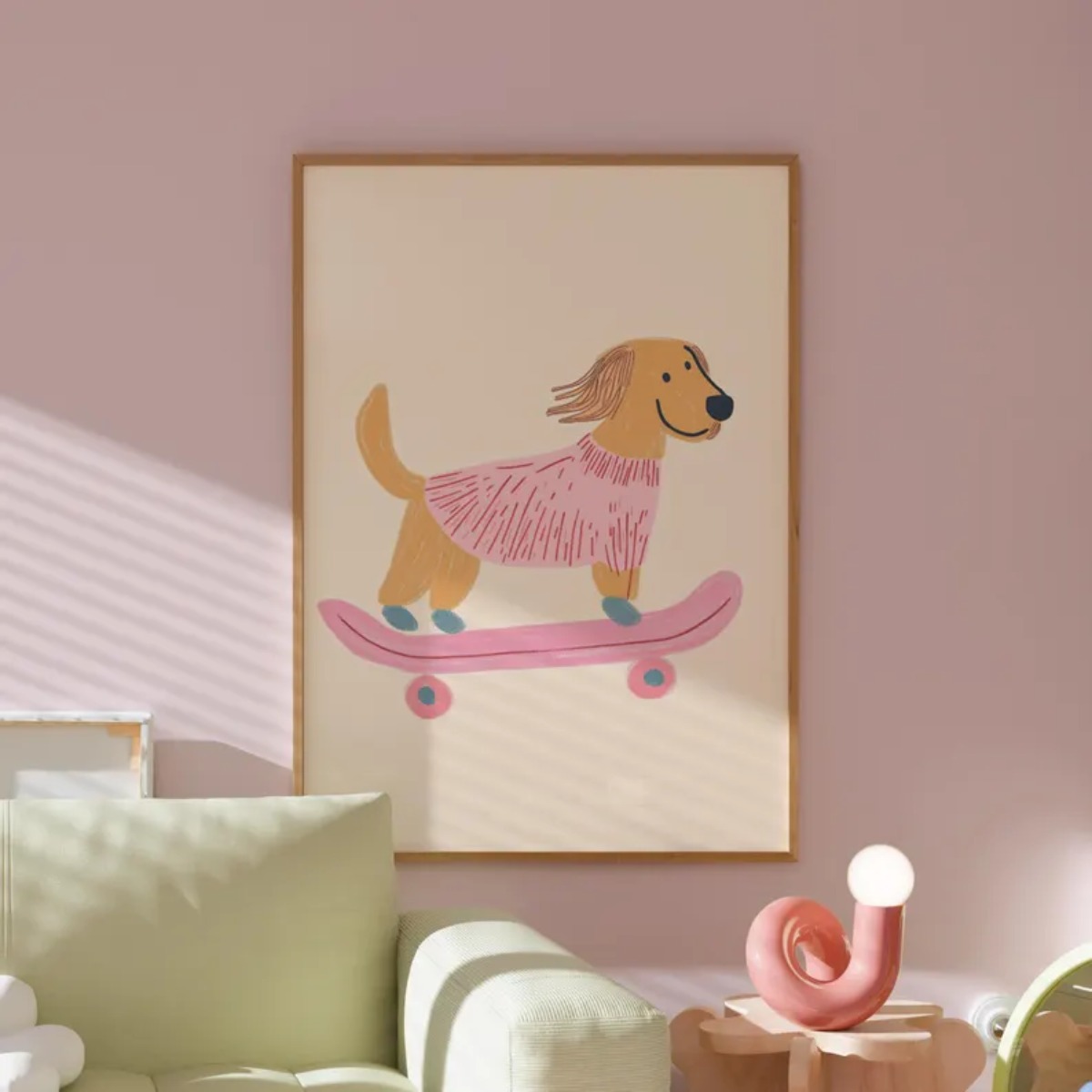 かわいいスケートボード犬ダックスフントキャンバスプリントポス - Kids Educational Poster のレビューと価格