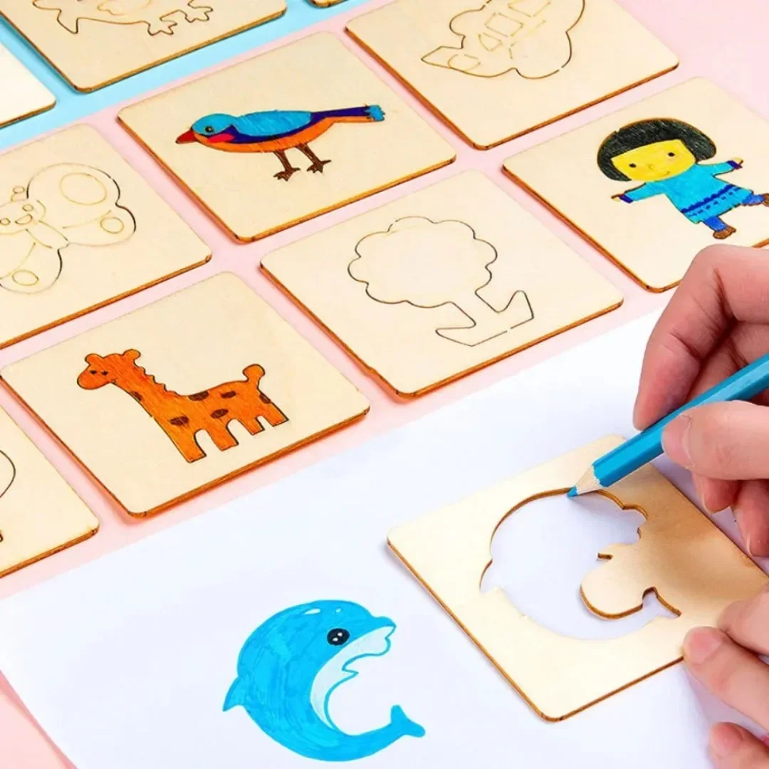 20個のモンテッソーリ木製描画ステンシル - 子供用DIYペ - Kids Education Template のレビューと価格