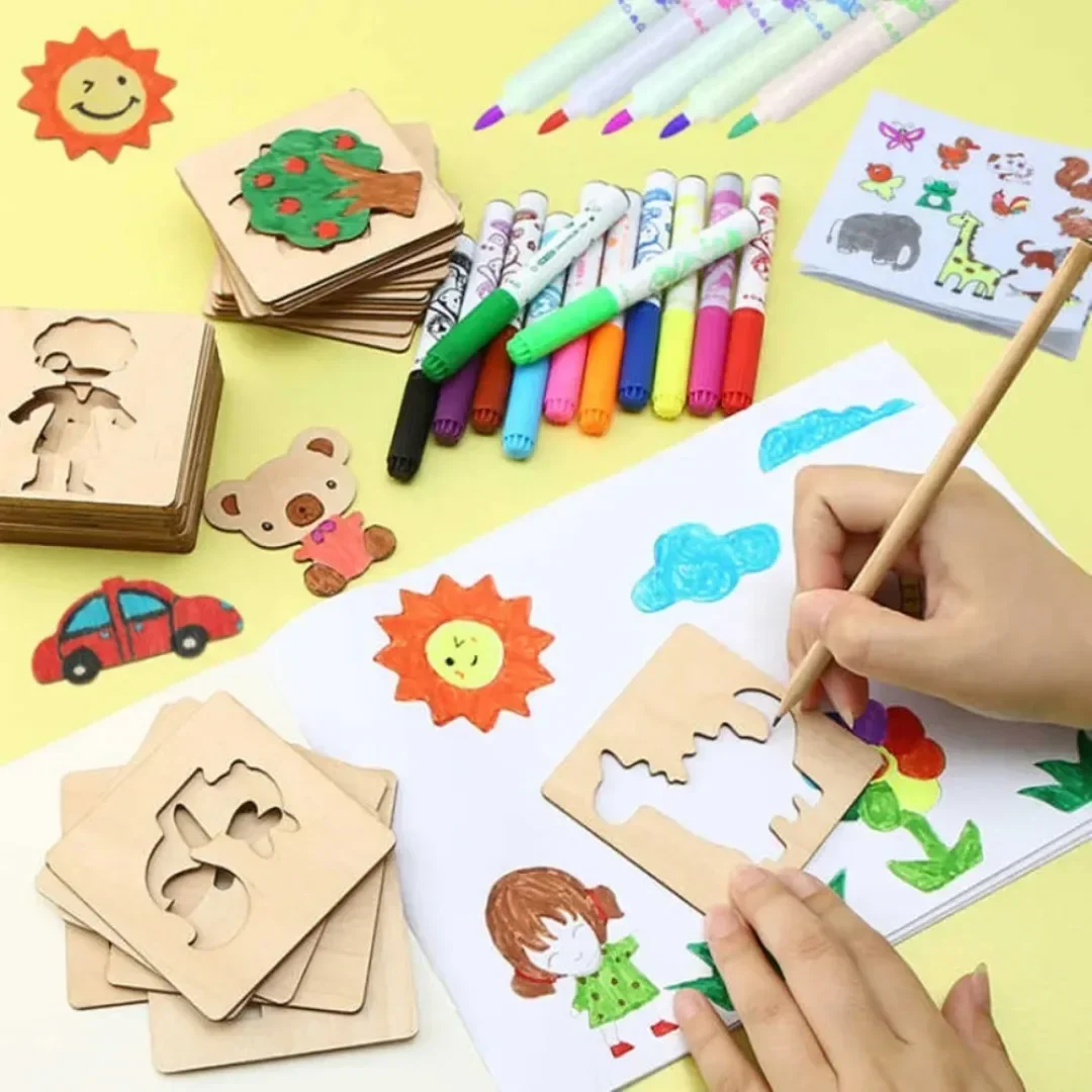 20個のモンテッソーリ木製描画ステンシル - 子供用DIYペ - Kids Education Template のレビューと価格