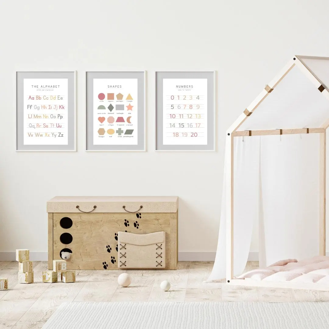 3枚入り ジェンダーニュートラル アルファベットと数字学習ア - Kids Educational Poster のレビューと価格