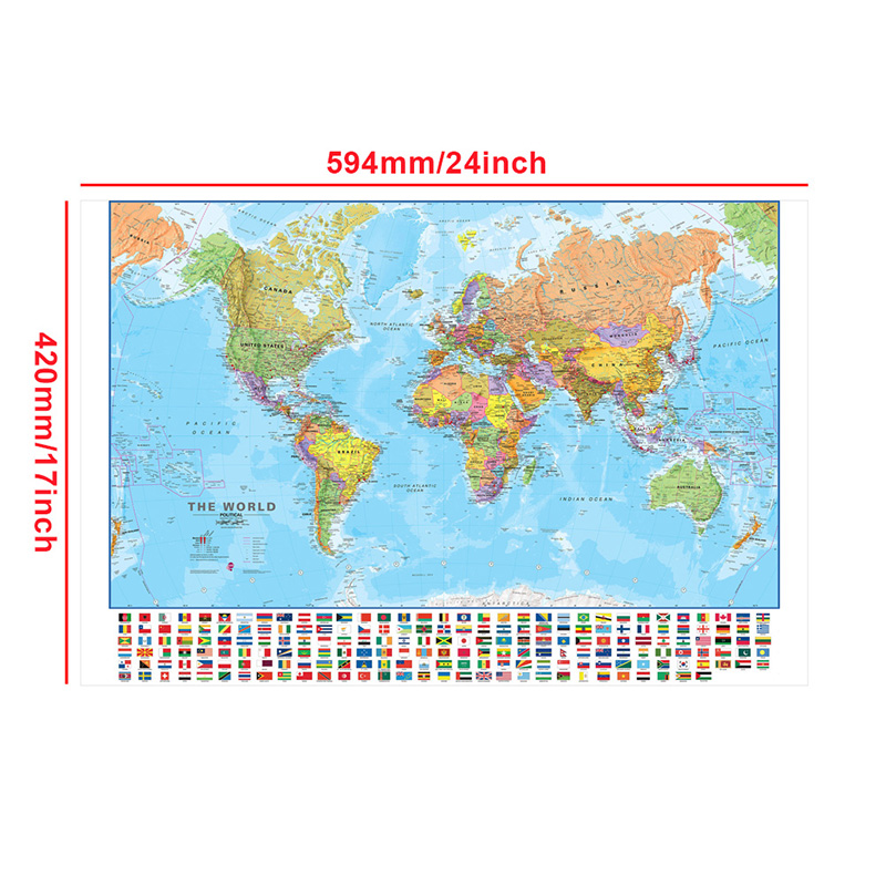 A2 世界地図 59*42 センチメートルフラグ付きレトロパ - Kids Educational Poster のレビューと価格