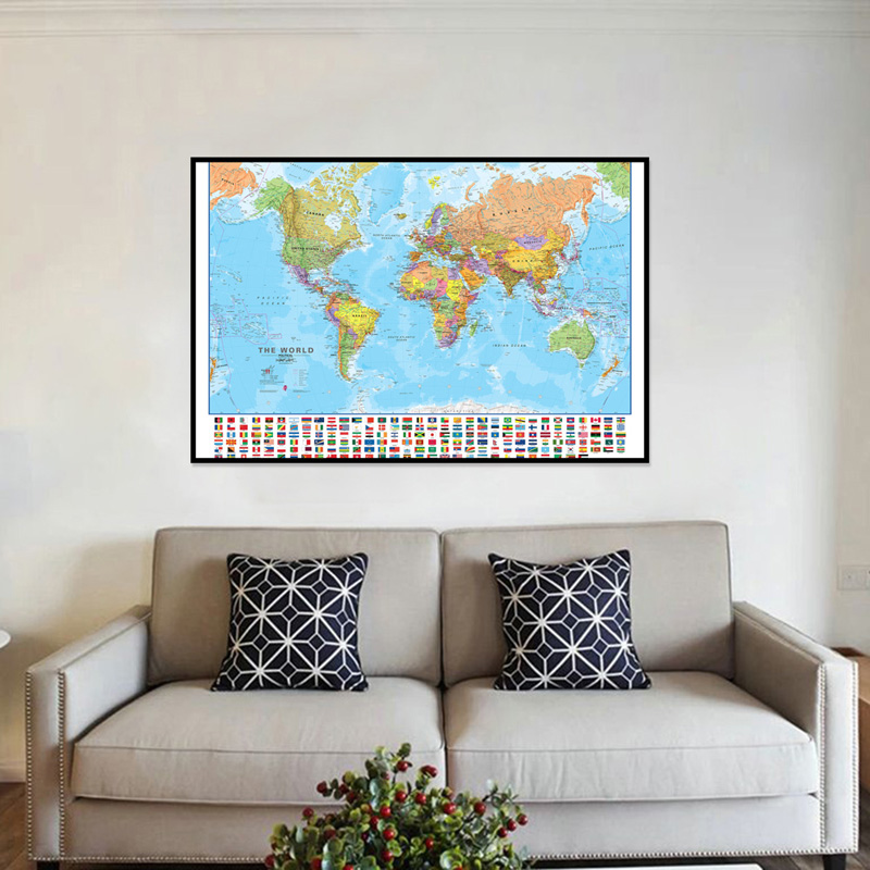 A2 世界地図 59*42 センチメートルフラグ付きレトロパ - Kids Educational Poster のレビューと価格