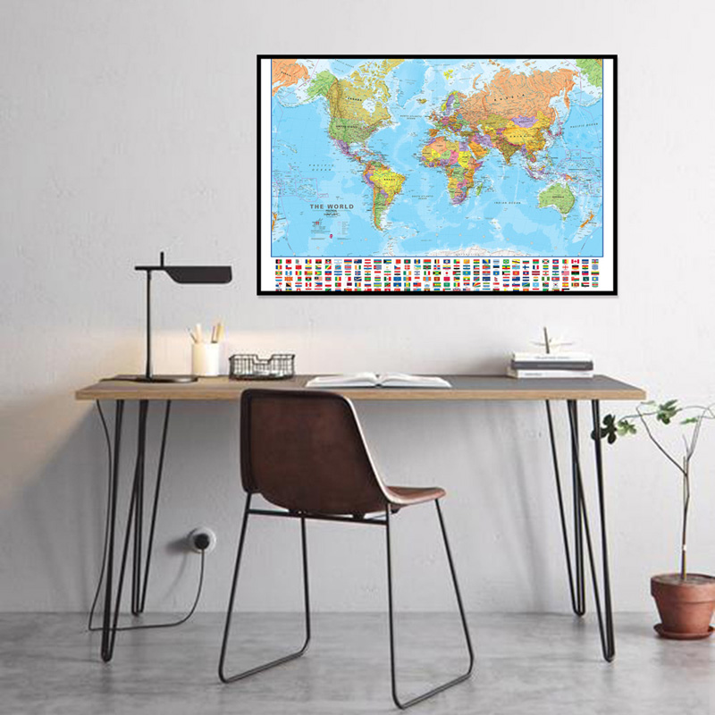 A2 世界地図 59*42 センチメートルフラグ付きレトロパ - Kids Educational Poster のレビューと価格