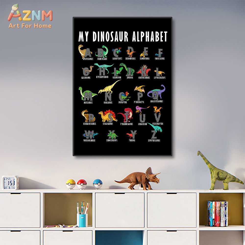 AZNM 恐竜アルファベットキャンバスウォールアートプリント - Background For Kids Education のレビューと価格