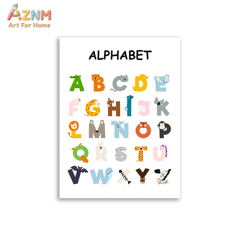 AZNM 教育用アルファベット数字フレームレスキャンバスウォ - Kids Educational Poster のレビューと価格