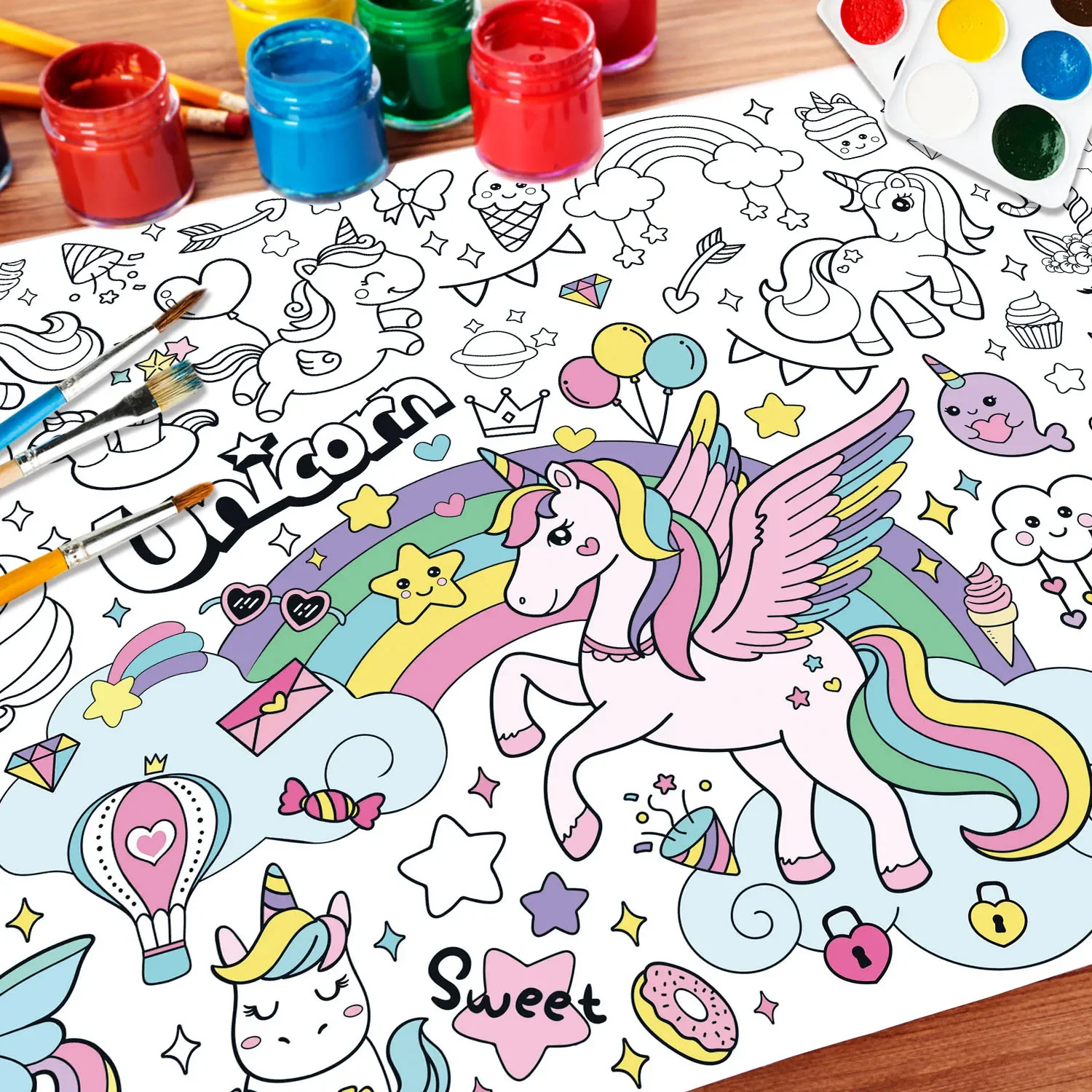 新しいユニコーン塗り絵ブック 子供用 大型塗り絵ポスター テ - Kids Educational Poster のレビューと価格