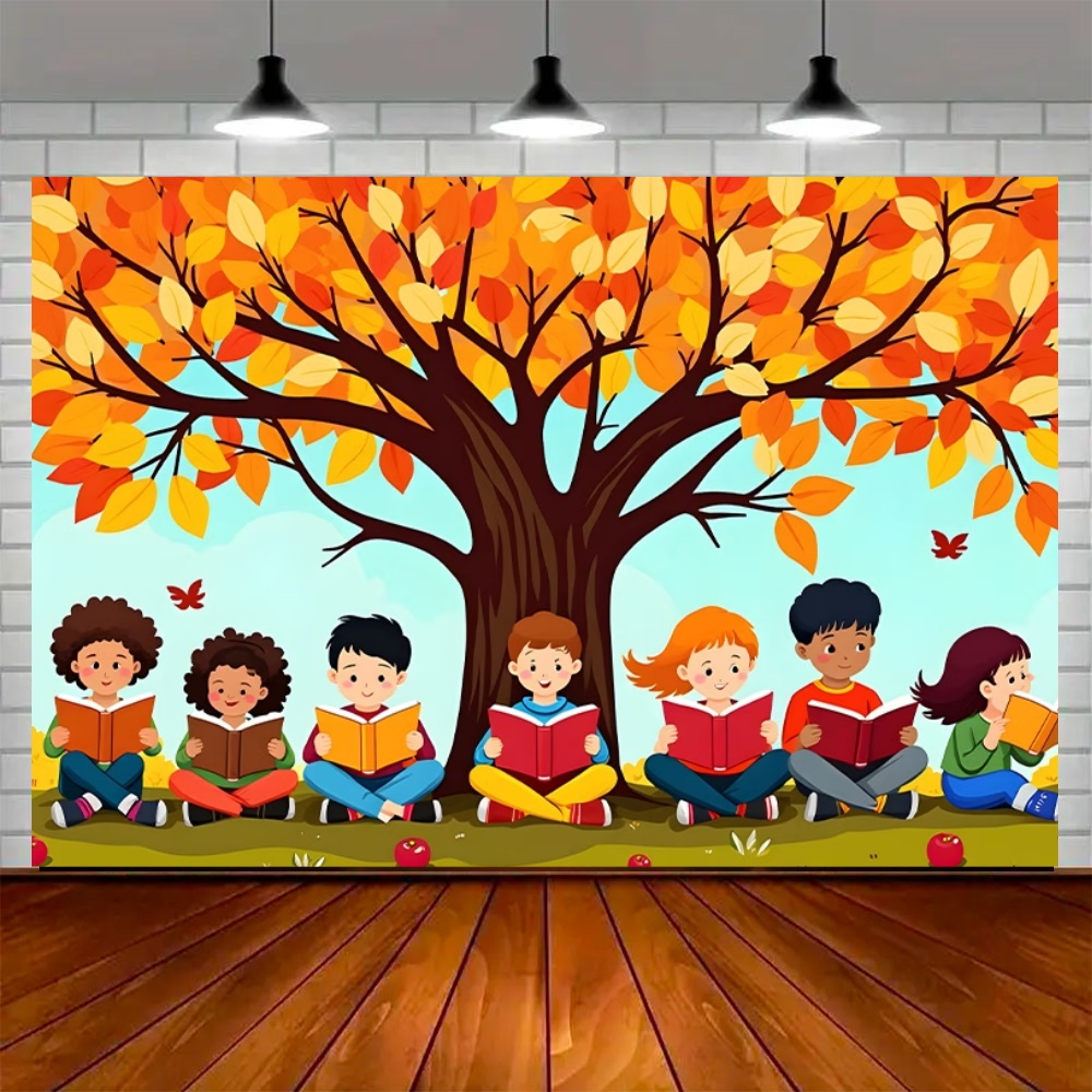 世界秋の読書の日パーティー装飾背景 メープルツリー リンゴ  - Background For Kids Education のレビューと価格